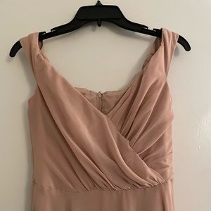 David’s Bridal Off the Shoulder Chiffon Sand Bridesmaid Dress